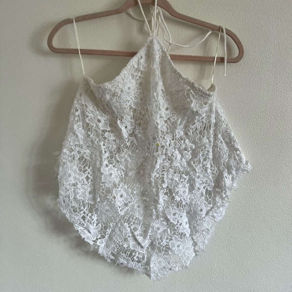 Free People Seychelle Lace Halter Top In Ivory Size Large - Picture 3 of 5